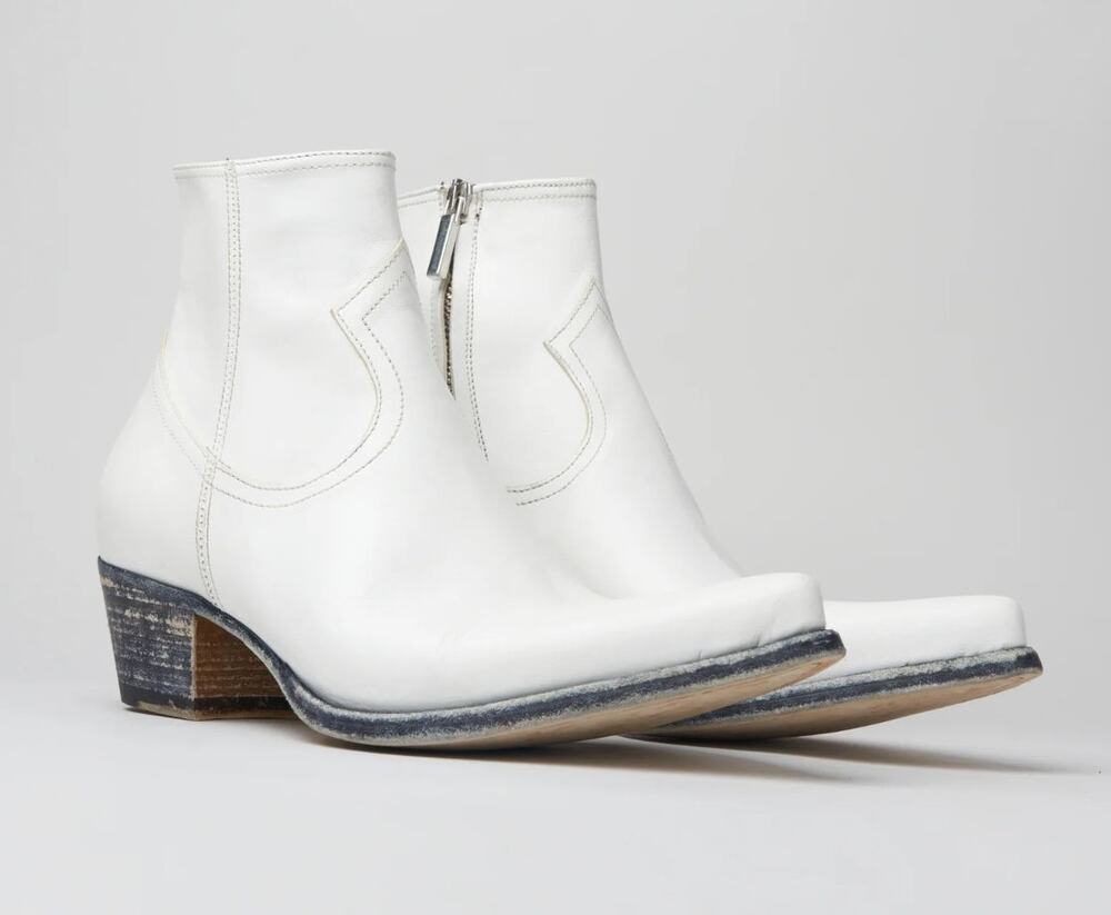 Alessandro Vasini Clint Ankle Boot Distressed White Vacchetta Leather 5 US NIB